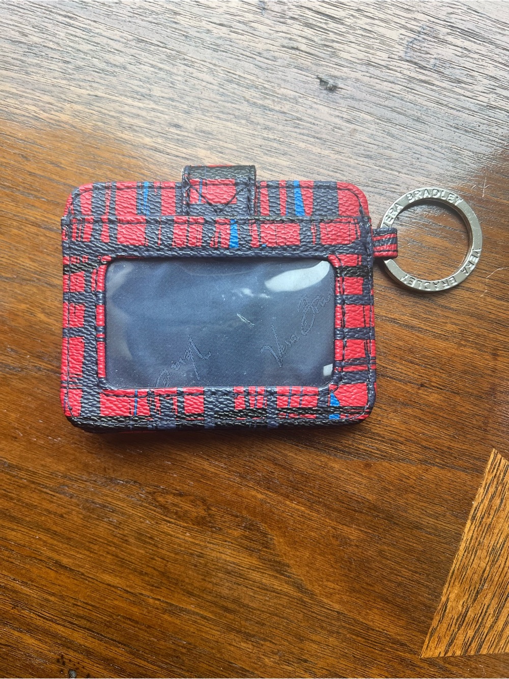 Vera Bradley Red & Blue Plaid ID Card Holder with Key Ring
